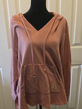 Michael Kors Dusty Rose V-Neck Hooded Pullover Sweatshirt